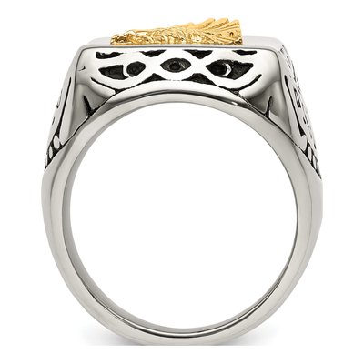 Men's Stainless Steel & 14K Gold Eagle Ring – view 3
