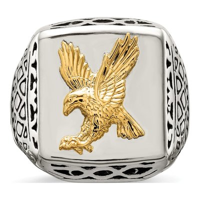 Men's Stainless Steel & 14K Gold Eagle Ring – view 5
