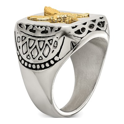 Men's Stainless Steel & 14K Gold Eagle Ring – view 7