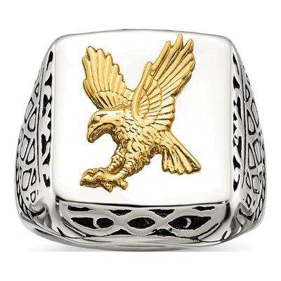 Men's Stainless Steel & 14K Gold Eagle Ring
