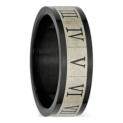 Black Stainless Steel 7mm Roman Numeral Wedding Band – view 5