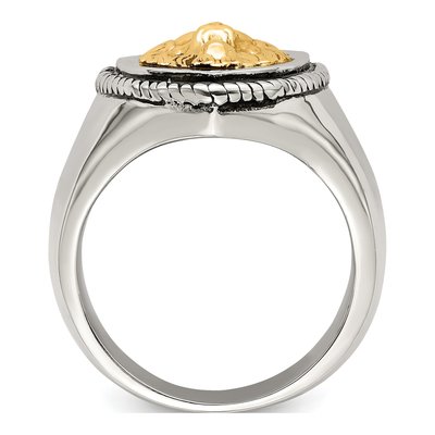 Men's Stainless Steel & 14K Gold Lion on Shield Ring – view 3
