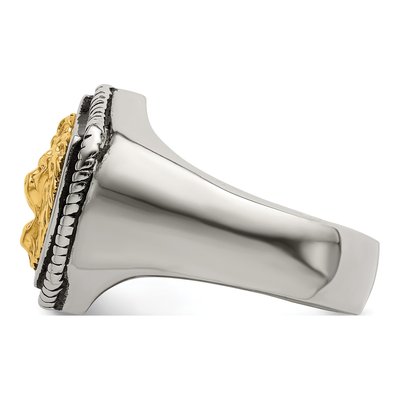 Men's Stainless Steel & 14K Gold Lion on Shield Ring – view 4