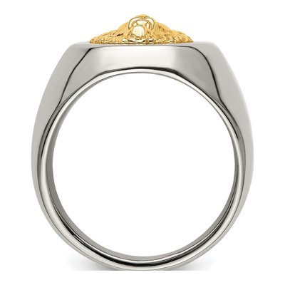 Men's Stainless Steel & 14K Gold Lion Head Ring – view 3