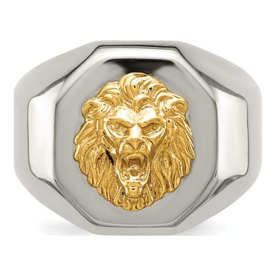 Men's Stainless Steel & 14K Gold Lion Head Ring – view 4