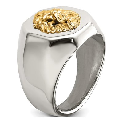 Men's Stainless Steel & 14K Gold Lion Head Ring – view 7