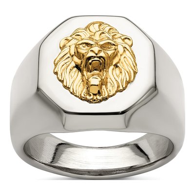 Men's Stainless Steel & 14K Gold Lion Head Ring