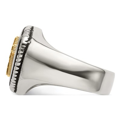 Men's Stainless Steel & 14K Gold Cross on Shield Ring – view 4