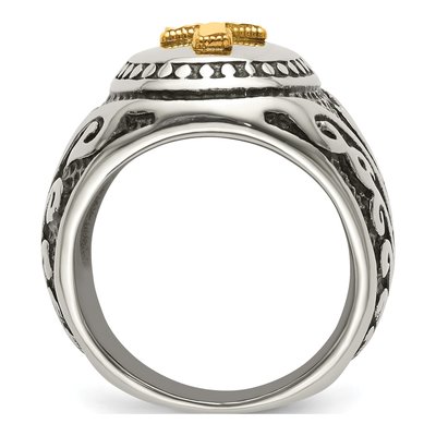 Men's Stainless Steel & 14K Gold Cross Ring – view 3