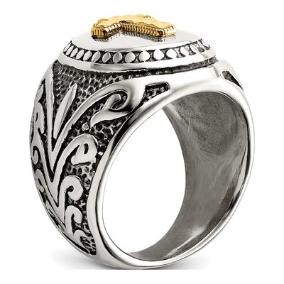 Men's Stainless Steel & 14K Gold Cross Ring – view 4