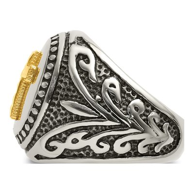 Men's Stainless Steel & 14K Gold Cross Ring – view 5