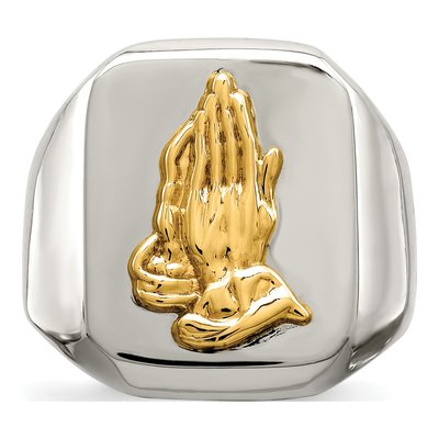 Men's Stainless Steel & 14K Gold Praying Hands Ring – view 5