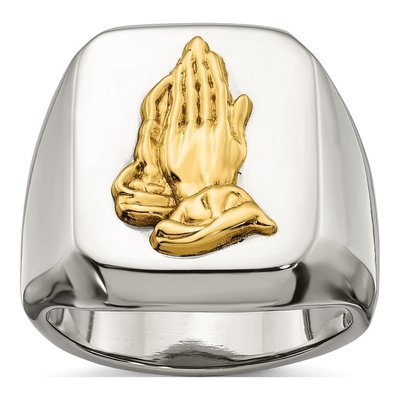 Men's Stainless Steel & 14K Gold Praying Hands Ring