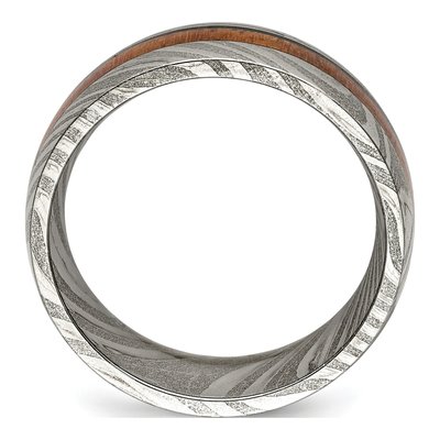 Damascus Steel 8mm Damascus Sapele Wood Inlay Wedding Band – view 3