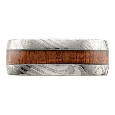Damascus Steel 8mm Damascus Sapele Wood Inlay Wedding Band – view 4