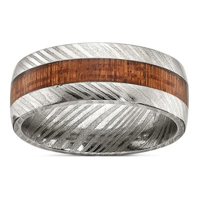 Damascus Steel 8mm Damascus Sapele Wood Inlay Wedding Band