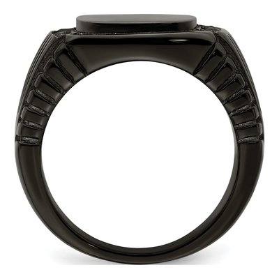 Men's Black Stainless Steel CZ Signet Ring – view 3