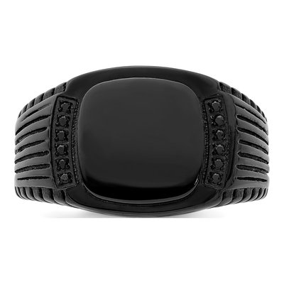Men's Black Stainless Steel CZ Signet Ring – view 5