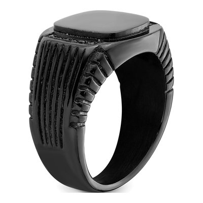 Men's Black Stainless Steel CZ Signet Ring – view 7