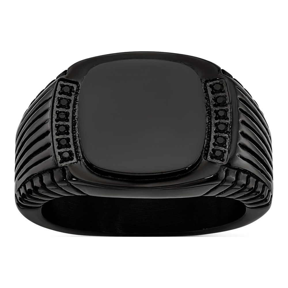 Men's Black Stainless Steel CZ Signet Ring