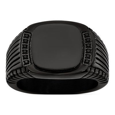 Men's Black Stainless Steel CZ Signet Ring