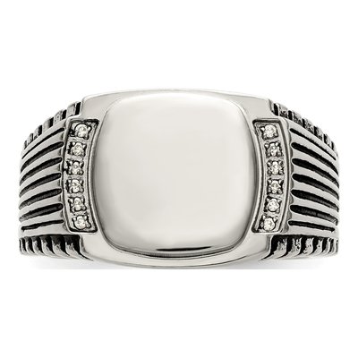 Men's Stainless Steel CZ Signet Ring – view 5