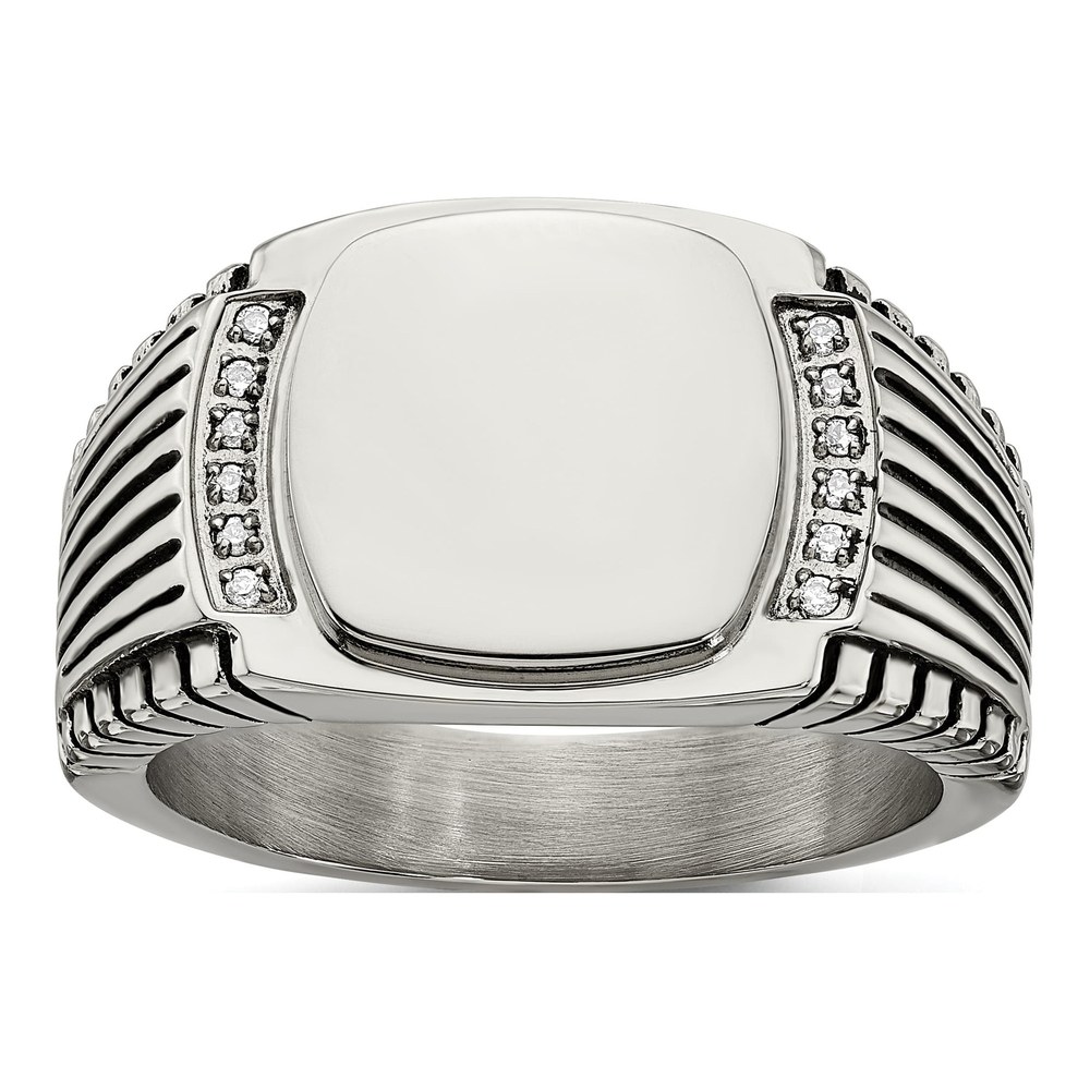 Men's Stainless Steel CZ Signet Ring