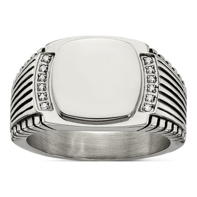 Men's Stainless Steel CZ Signet Ring
