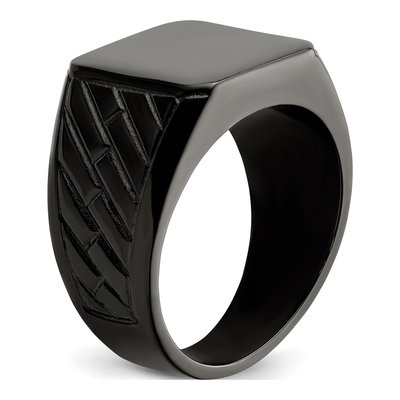 Men's Black Stainless Steel Signet Ring – view 7