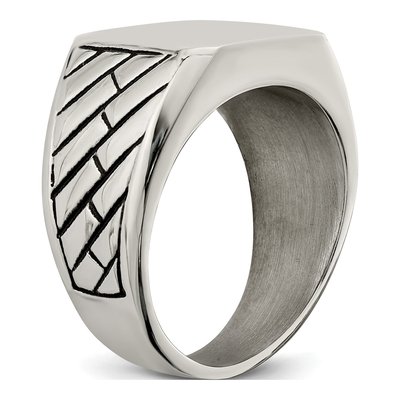 Men's Stainless Steel Black Enamel Signet Ring – view 7