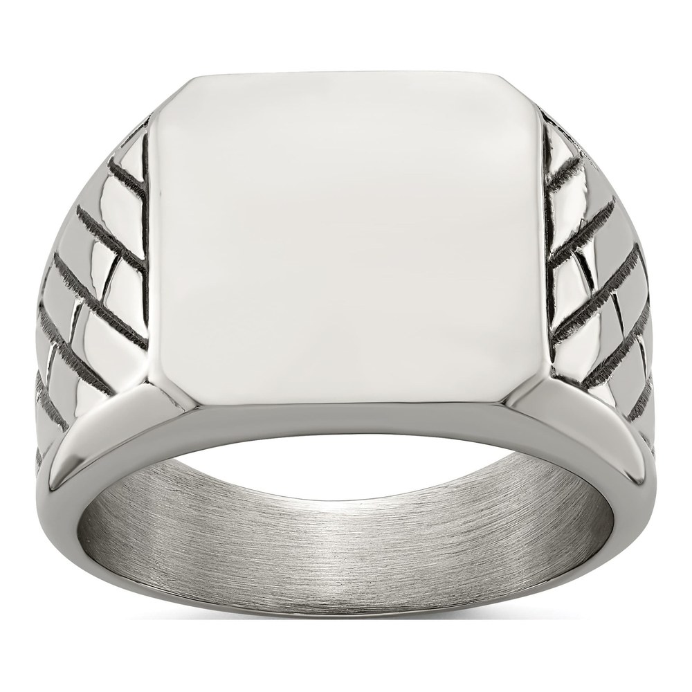 Men's Stainless Steel Black Enamel Signet Ring