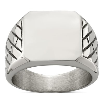 Men's Stainless Steel Black Enamel Signet Ring