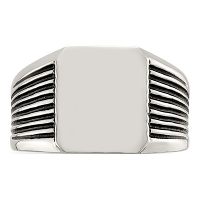 Men's Stainless Steel Black Enamel Signet Ring – view 5