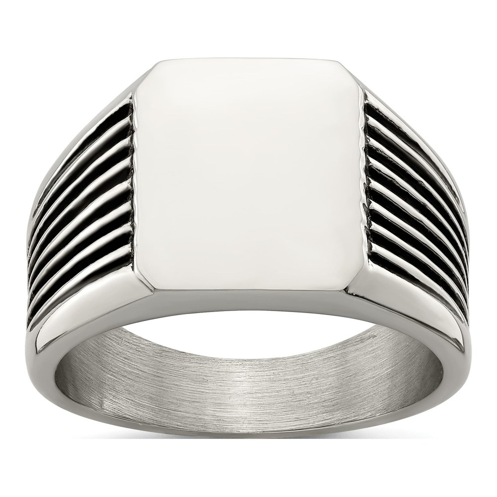 Men's Stainless Steel Black Enamel Signet Ring