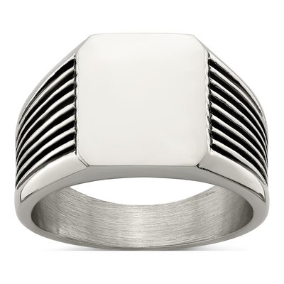 Men's Stainless Steel Black Enamel Signet Ring