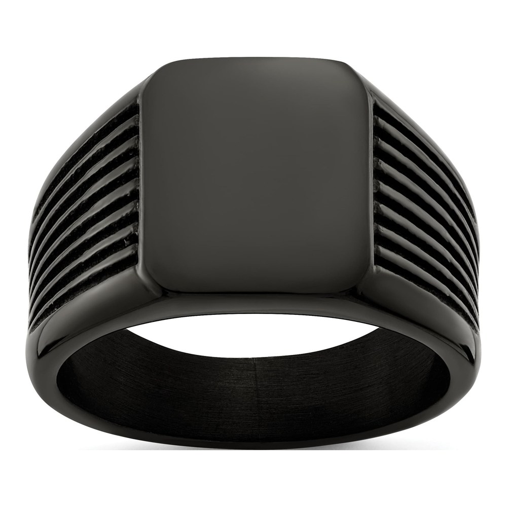 Men's Stainless Steel Black IP Signet Ring