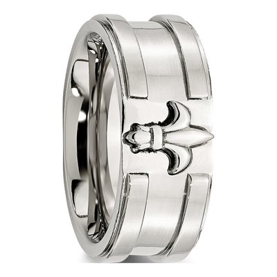 Stainless Steel 10mm Fleur de Lis Wedding Band – view 7
