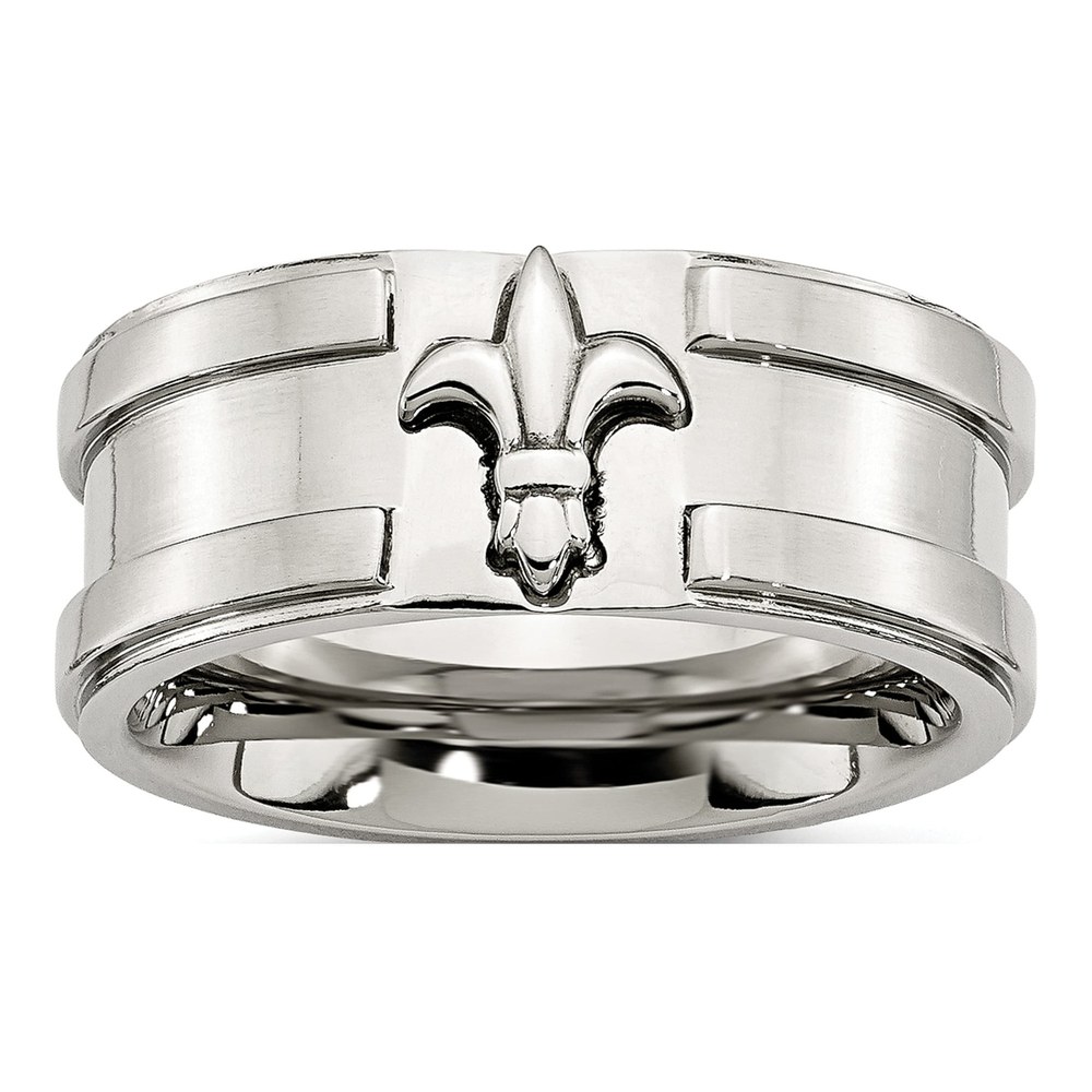 Stainless Steel 10mm Fleur de Lis Wedding Band