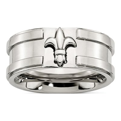 Stainless Steel 10mm Fleur de Lis Wedding Band