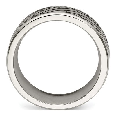 Stainless Steel 7.5mm Brick Pattern Wedding Band – view 3