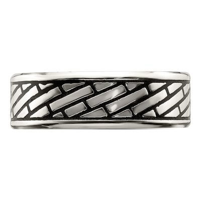 Stainless Steel 7.5mm Brick Pattern Wedding Band – view 4