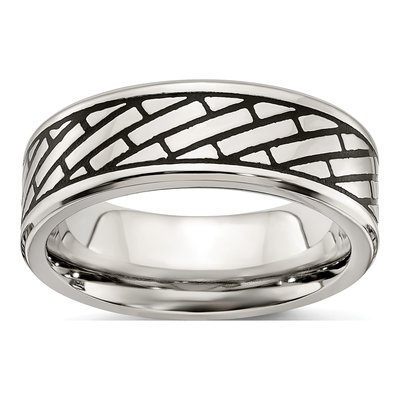 Stainless Steel 7.5mm Brick Pattern Wedding Band