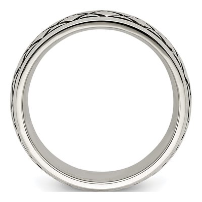 Stainless Steel 8mm Checkered Wedding Band – view 3