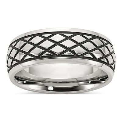 Stainless Steel 8mm Checkered Wedding Band