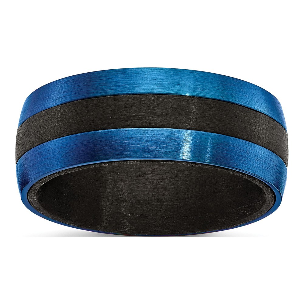 Men's Black Carbon Fiber & Blue Steel Wedding Band