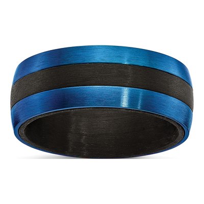 Stainless Steel 8mm Black Carbon Fiber Blue Wedding Band