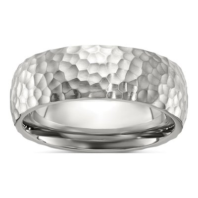 Stainless Steel 7.5mm Hammered Wedding Band