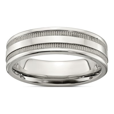 Stainless Steel 6mm Grooved Beaded Wedding Band
