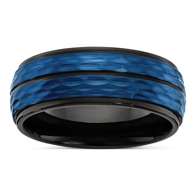 Stainless Steel 8mm Black Blue IP Wedding Band
