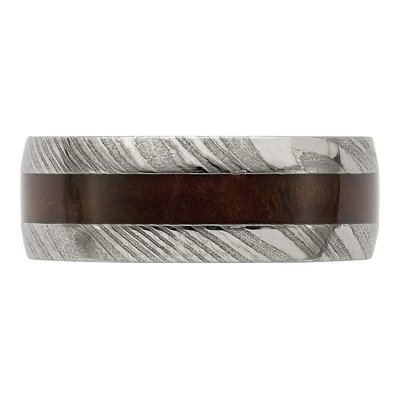 Damascus Steel 8mm Damascus Ebony Wood Wedding Band – view 4